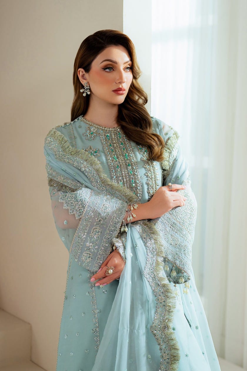 Alizeh Sky Blue Formal Collection Organza Replica unstitched