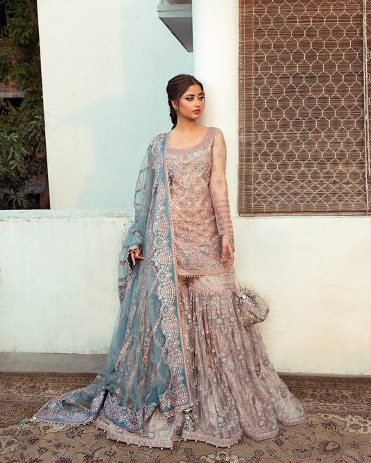 Faiza saqlain 3 piece unstiched embroidered net suit