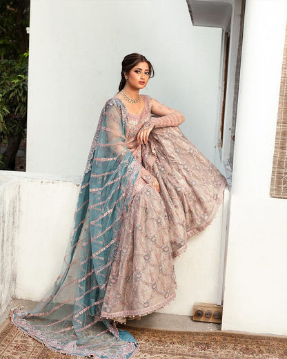 Faiza saqlain 3 piece unstiched embroidered net suit